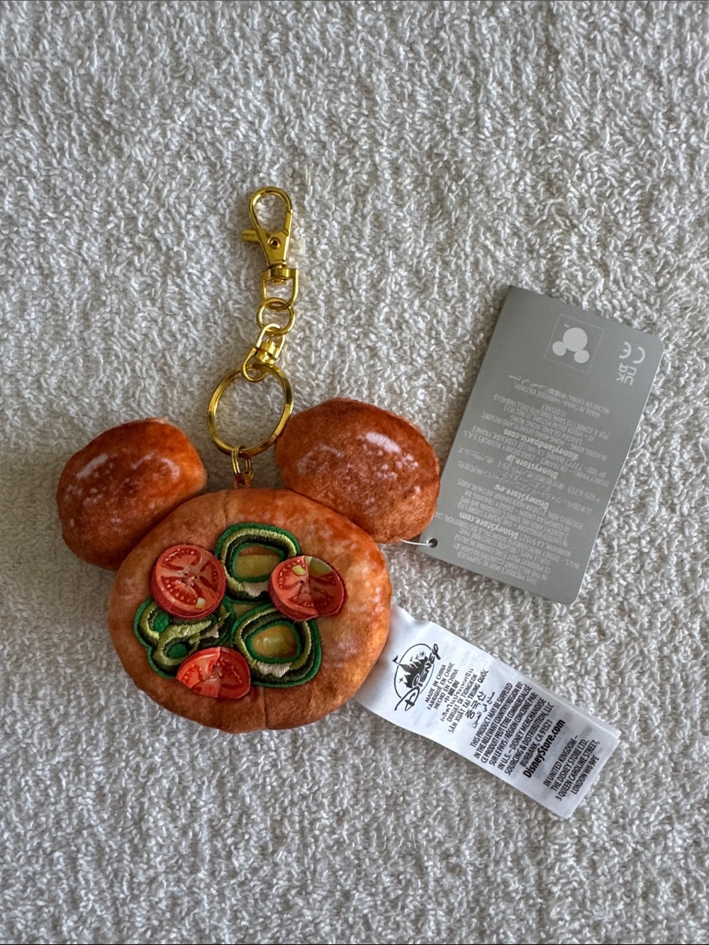 Disney Plush Mickey Pizza Keychain in Red, Green & Gold